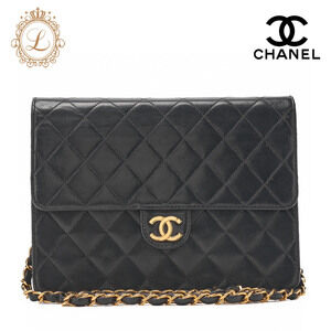Chanel Matelasse Push Lock Chain Shoulder Bag Black Lambskin